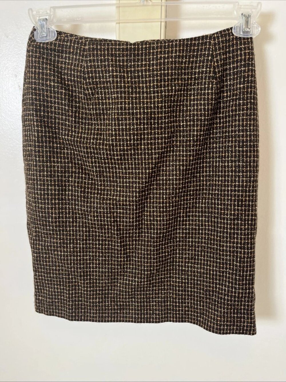 Casual Corner Annex Textured Tweed Pencil Skirt Size 2 Brown Tan Lined